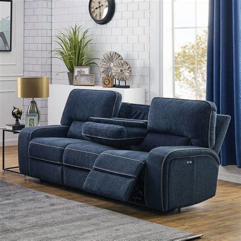 navy blue power reclining sofa.